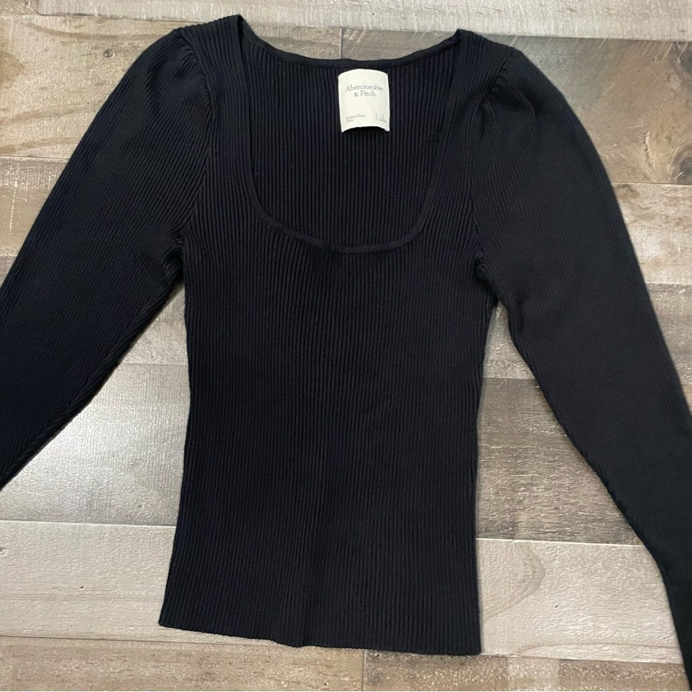 Abercrombie & Fitch Ribbed Sweater Cropped Scoop Neck Fitted Women’s S Black - Picture 4 of 8